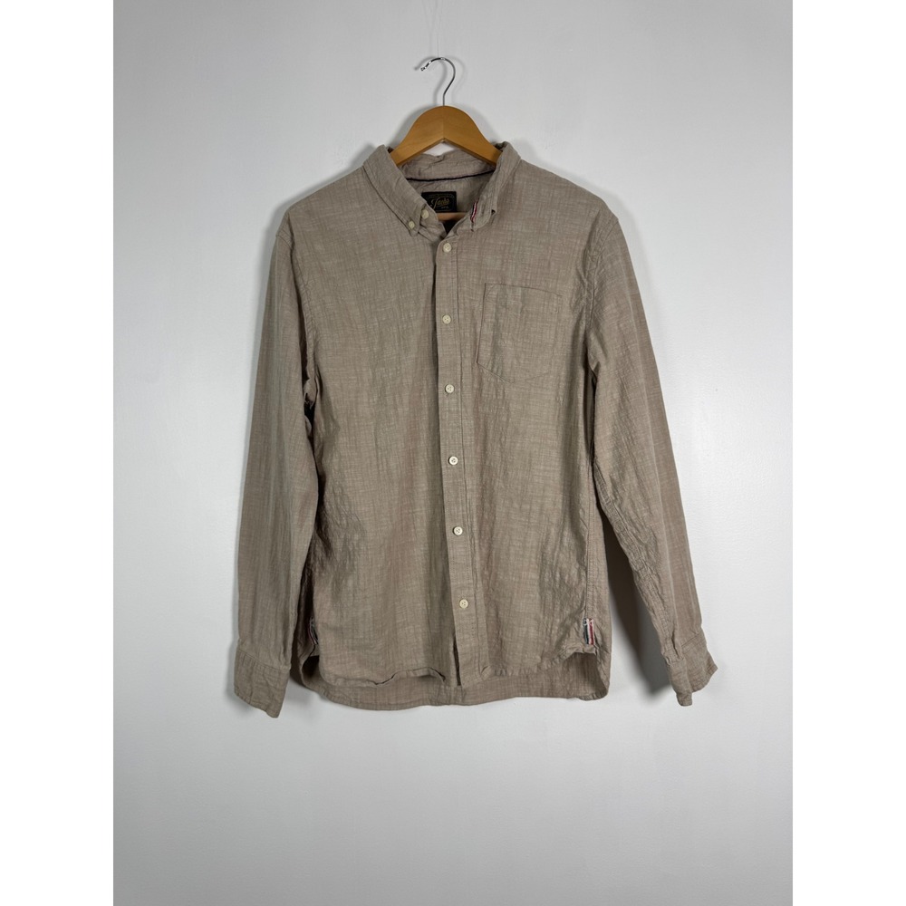 Heritage Jachs NY Mens LG Button Down Shirt Beige Cotton Chambray K036-212-CB7